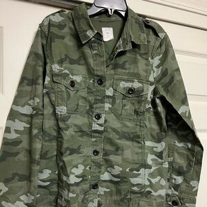 Camo Button-Up Utility Jacket - Green Camouflage